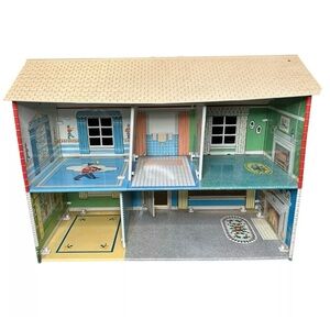 Vintage Marx 2 story colonial tin/litho 5 room dollhouse